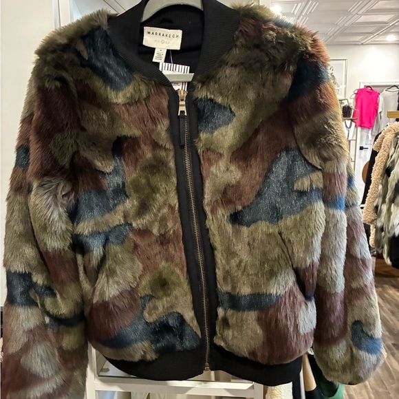 Anthropologie Marrakech Alyssa Camo Faux Fur Bomber Jacket Sz M Moss - Picture 3 of 4